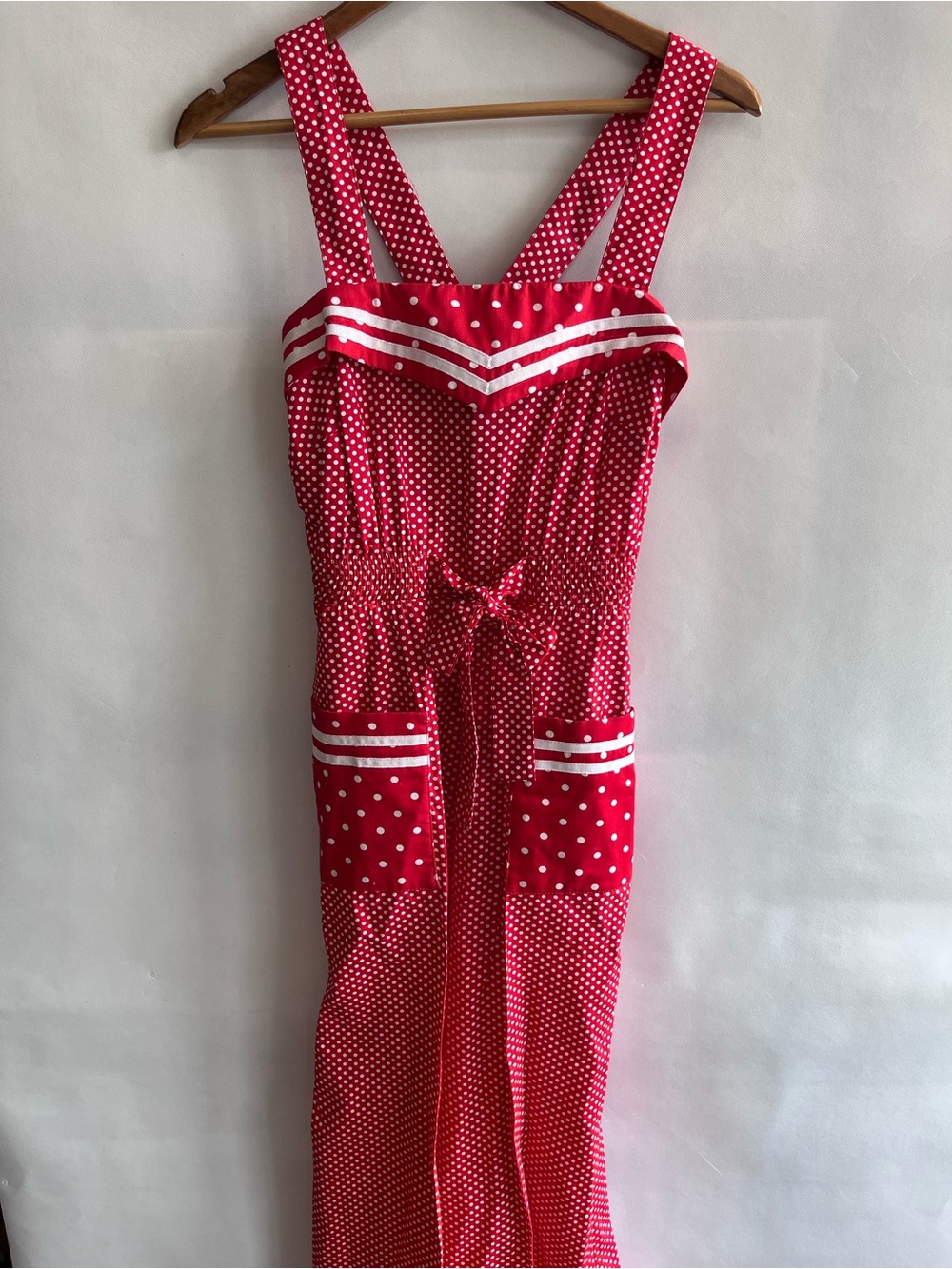Vintage Young Edwardian Red Polka Dot Sailor Jumpsuit Romper 70’s
